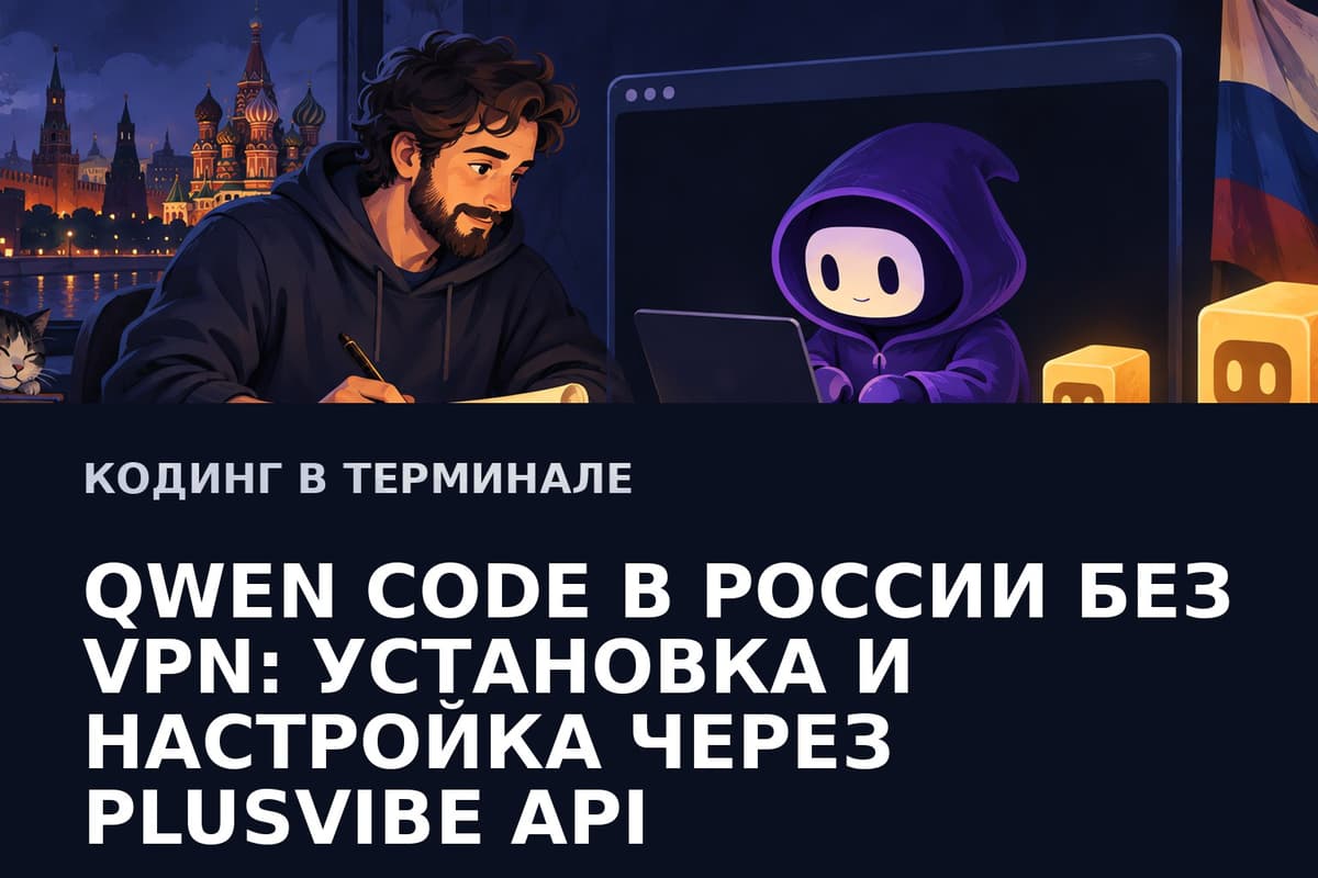 Qwen Code в России без VPN: установка и настройка через PlusVibe API